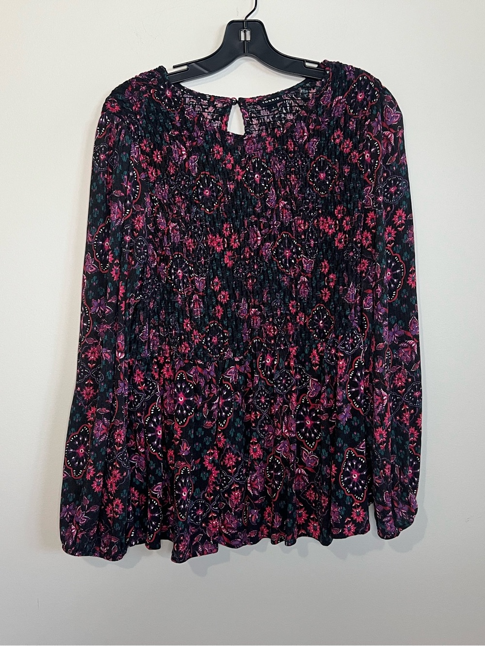 torrid Black Peasant Top with Pink Floral Print